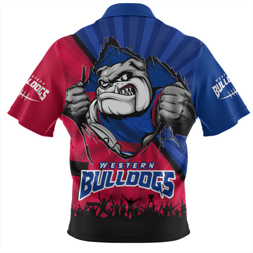 Western Bulldogs Zip Polo Shirt Breaking Through Fan Design Western Bulldogs Zip Polo Shirt Breaking Through Fan Design