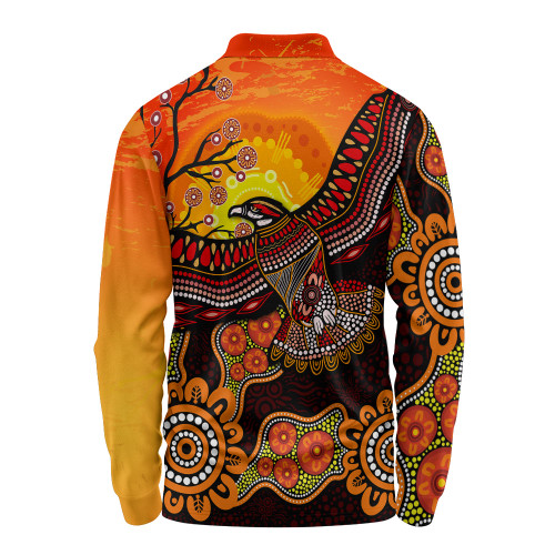 Australia Long Sleeve Polo Shirt Eagle Aboriginal Dot Painting Traditional Australia Long Sleeve Polo Shirt Eagle Aboriginal Dot Painting Traditional