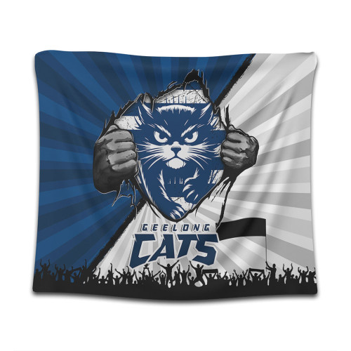 Geelong Cats Tapestry Breaking Through Fan Design Geelong Cats Tapestry Breaking Through Fan Design