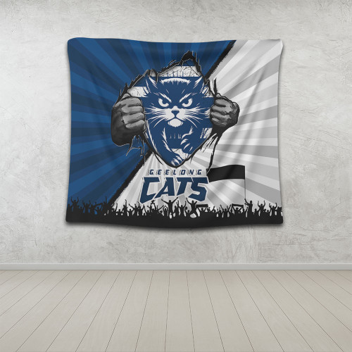 Geelong Cats Tapestry Breaking Through Fan Design Geelong Cats Tapestry Breaking Through Fan Design