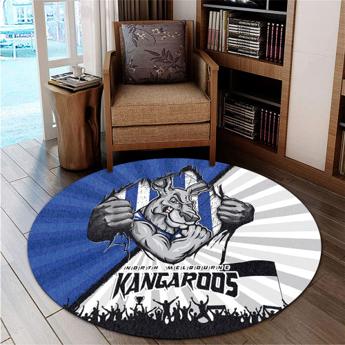 North Melbourne Round Rug Breaking Through Fan Design