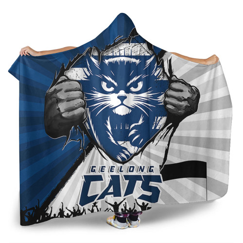 Geelong Cats Hooded Blanket Breaking Through Fan Design Geelong Cats Hooded Blanket Breaking Through Fan Design