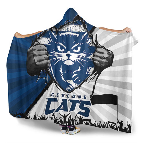 Geelong Cats Hooded Blanket Breaking Through Fan Design Geelong Cats Hooded Blanket Breaking Through Fan Design
