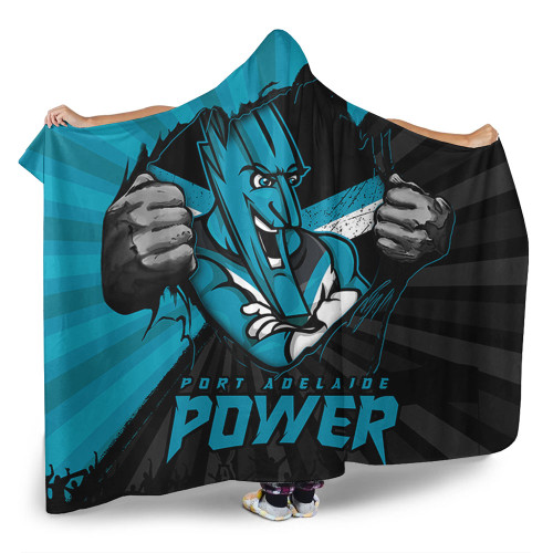 Port Adelaide Hooded Blanket Breaking Through Fan Design Port Adelaide Hooded Blanket Breaking Through Fan Design