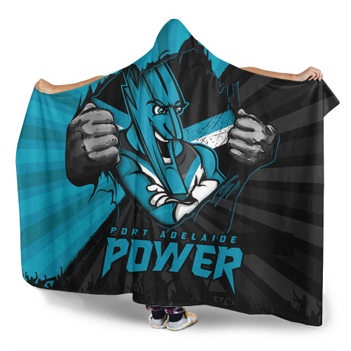 Port Adelaide Hooded Blanket Breaking Through Fan Design Port Adelaide Hooded Blanket Breaking Through Fan Design