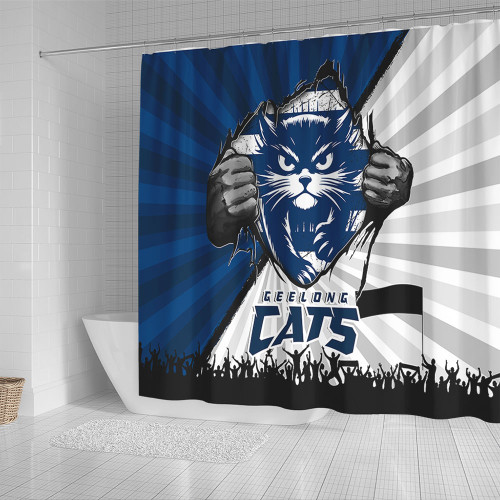 Geelong Cats Shower Curtain Breaking Through Fan Design
