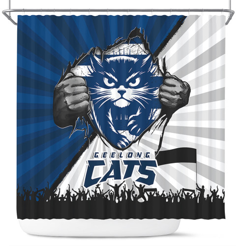 Geelong Cats Shower Curtain Breaking Through Fan Design