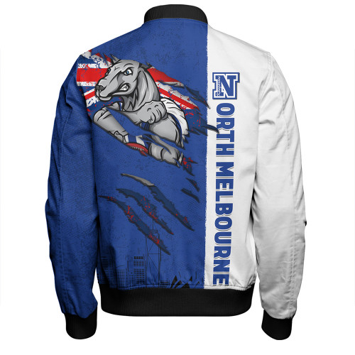North Melbourne Bomber Jacket Burning Passion Of Power Scratch Style North Melbourne Bomber Jacket Burning Passion Of Power Scratch Style