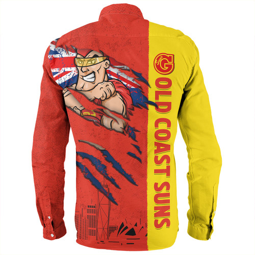 Gold Coast SUNS Long Sleeve Shirt Burning Passion Of Power Scratch Style Gold Coast SUNS Long Sleeve Shirt Burning Passion Of Power Scratch Style