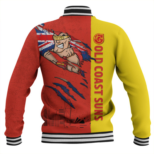 Gold Coast SUNS Baseball Jacket Burning Passion Of Power Scratch Style Gold Coast SUNS Baseball Jacket Burning Passion Of Power Scratch Style