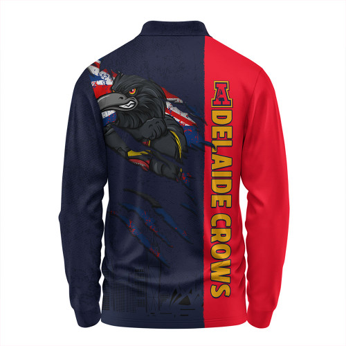 Adelaide Crows Long Sleeve Polo Shirt Burning Passion Of Power Scratch Style Adelaide Crows Long Sleeve Polo Shirt Burning Passion Of Power Scratch Style