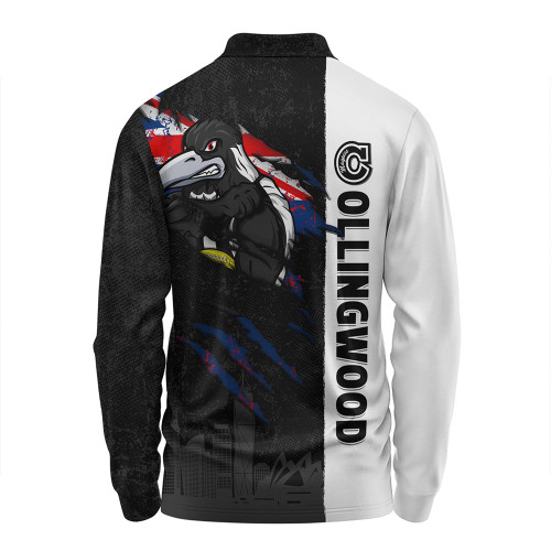Collingwood Long Sleeve Polo Shirt Burning Passion Of Power Scratch Style Collingwood Long Sleeve Polo Shirt Burning Passion Of Power Scratch Style