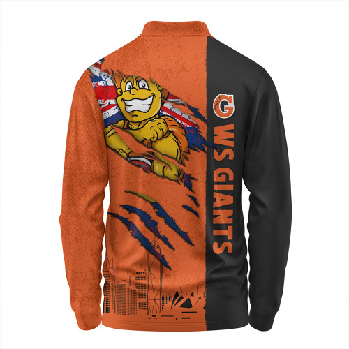 GWS GIANTS Long Sleeve Polo Shirt Burning Passion Of Power Scratch Style GWS GIANTS Long Sleeve Polo Shirt Burning Passion Of Power Scratch Style