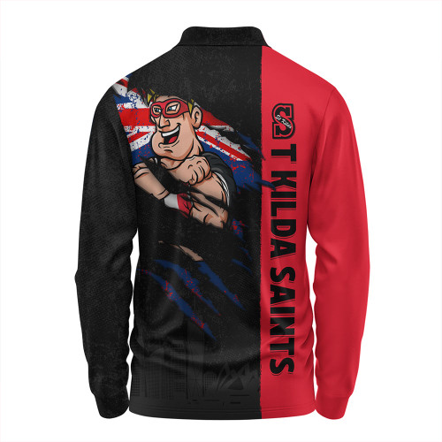 St Kilda Long Sleeve Polo Shirt Burning Passion Of Power Scratch Style