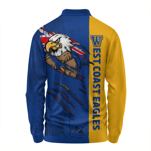 West Coast Eagles Long Sleeve Polo Shirt Burning Passion Of Power Scratch Style West Coast Eagles Long Sleeve Polo Shirt Burning Passion Of Power Scratch Style