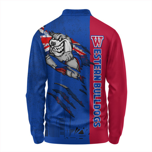 Western Bulldogs Long Sleeve Polo Shirt Burning Passion Of Power Scratch Style Western Bulldogs Long Sleeve Polo Shirt Burning Passion Of Power Scratch Style