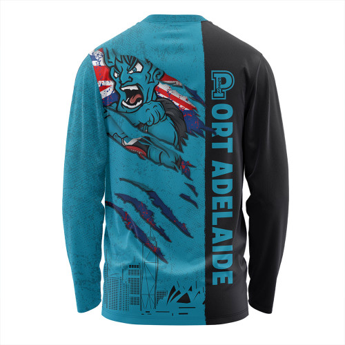 Port Adelaide Long Sleeve T-shirt Burning Passion Of Power Scratch Style Port Adelaide Long Sleeve T-shirt Burning Passion Of Power Scratch Style
