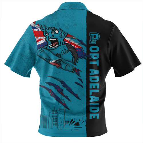 Port Adelaide Zip Polo Shirt Burning Passion Of Power Scratch Style Port Adelaide Zip Polo Shirt Burning Passion Of Power Scratch Style