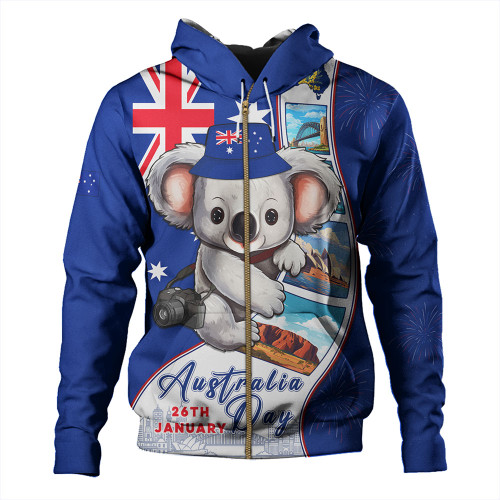 Australia Hoodie Happy Australia Day Koala With Pictures Of Famous Places Australia Hoodie Happy Australia Day Koala With Pictures Of Famous Places