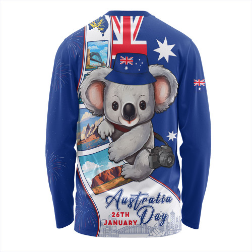 Australia Long Sleeve T-shirt Happy Australia Day Koala With Pictures Of Famous Places Australia Long Sleeve T-shirt Happy Australia Day Koala With Pictures Of Famous Places