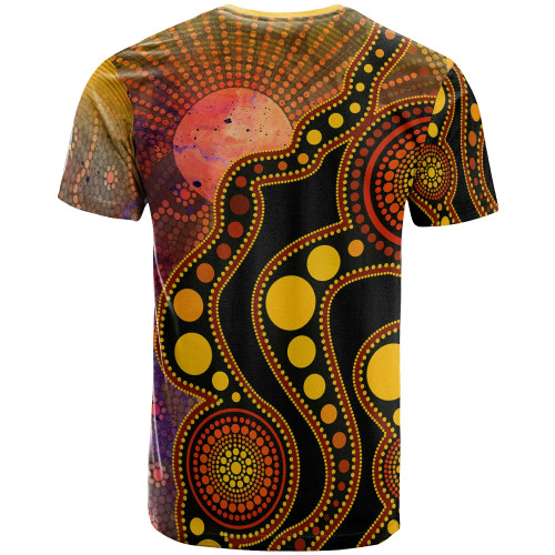 Australia Aboriginal T-Shirt - Australia Indigenous Flag Circle Dot Painting Art (Golden)