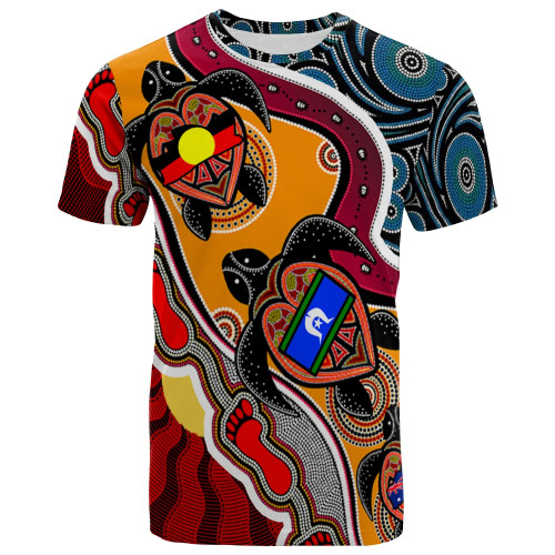 Australia T-shirt - Australia Aboriginal Dots With Turtle and NAIDOC Flags