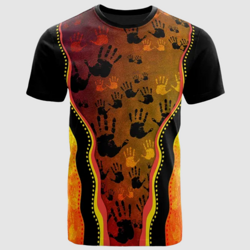 Australia Aboriginal Inspired T-Shirt - Indigenous Rock Painting Golden Style