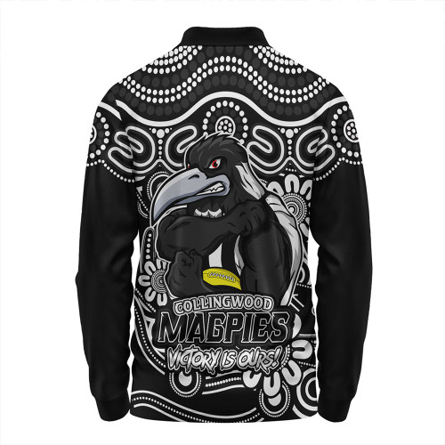 Collingwood Long Sleeve Polo Shirt Aboriginal Inspired Tough Fan Football For Life Collingwood Long Sleeve Polo Shirt Aboriginal Inspired Tough Fan Football For Life