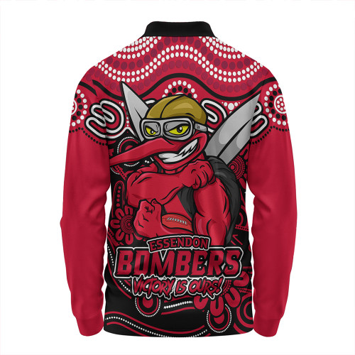 Essendon Long Sleeve Polo Shirt Aboriginal Inspired Tough Fan Football For Life Essendon Long Sleeve Polo Shirt Aboriginal Inspired Tough Fan Football For Life