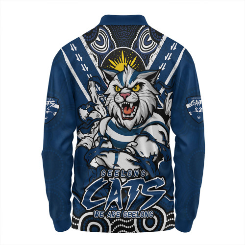 Geelong Cats Long Sleeve Polo Shirt Ripped Legacy Of The Game Geelong Cats Long Sleeve Polo Shirt Ripped Legacy Of The Game