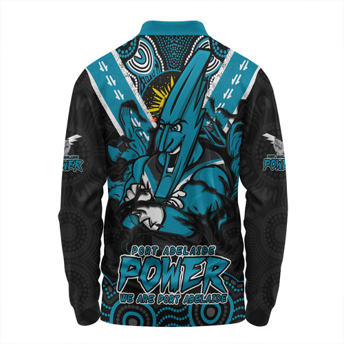 Port Adelaide Long Sleeve Polo Shirt Ripped Legacy Of The Game