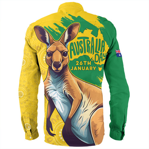 Australia Long Sleeve Shirt Australia Day Kangaroo Art With Aboriginal Pattern Inspired