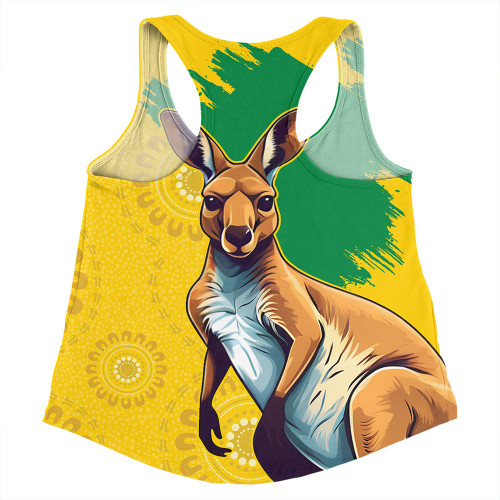 Australia Women Racerback Singlet Australia Day Kangaroo Art With Aboriginal Pattern Inspired