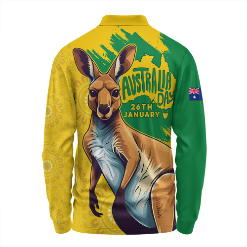 Australia Long Sleeve Polo Shirt Australia Day Kangaroo Art With Aboriginal Pattern Inspired Australia Long Sleeve Polo Shirt Australia Day Kangaroo Art With Aboriginal Pattern Inspired