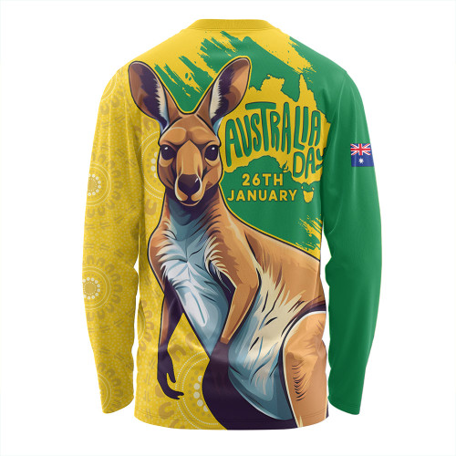 Australia Long Sleeve T-shirt Australia Day Kangaroo Art With Aboriginal Pattern Inspired