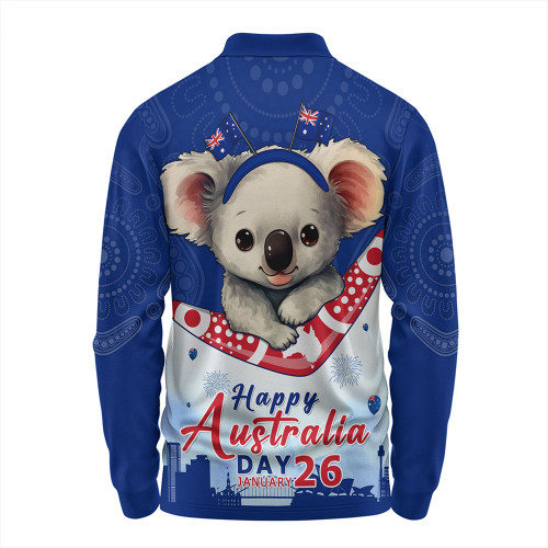Australia Long Sleeve Polo Shirt Happy Australia Day Koala With Boomerang Edition Australia Long Sleeve Polo Shirt Happy Australia Day Koala With Boomerang Edition
