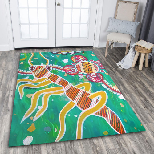 (Custom) Australia Area Rug Green Aboriginal Art Painting