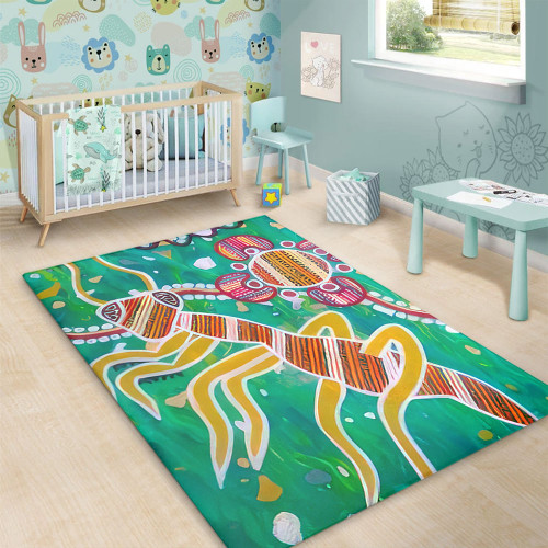 (Custom) Australia Area Rug Green Aboriginal Art Painting