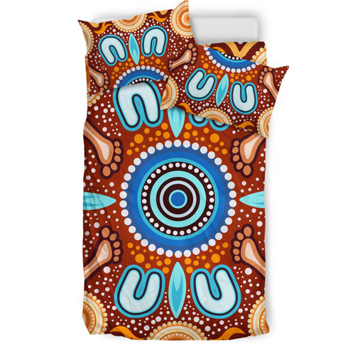 Australia Aboriginal Inspired Bedding Set - Indigenous Circle Dot Art Footprints Painting