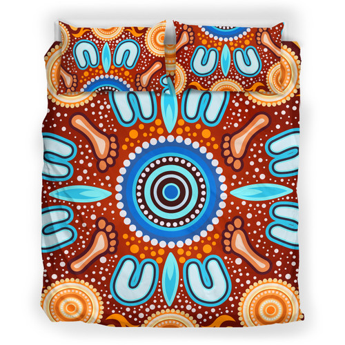 Australia Aboriginal Inspired Bedding Set - Indigenous Circle Dot Art Footprints Painting