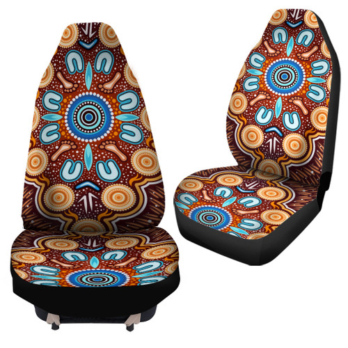 Australia Aboriginal Inspired Car Seat Covers - Indigenous Circle Dot Art Footprints Painting Australia Aboriginal Inspired Car Seat Covers - Indigenous Circle Dot Art Footprints Painting