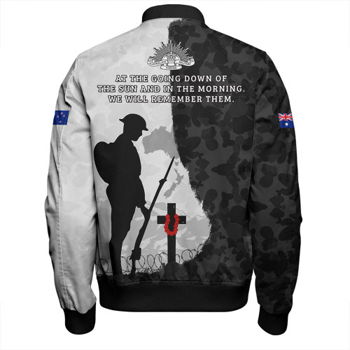 Australia Bomber Jacket Anzac Day Lest We Forget Black Grunge Style Australia Bomber Jacket Anzac Day Lest We Forget Black Grunge Style
