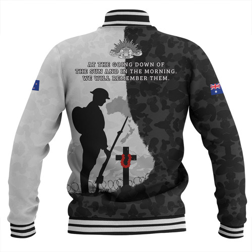Australia Baseball Jacket Anzac Day Lest We Forget Black Grunge Style