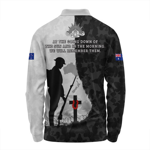 Australia Long Sleeve Polo Shirt Anzac Day Lest We Forget Black Grunge Style Australia Long Sleeve Polo Shirt Anzac Day Lest We Forget Black Grunge Style