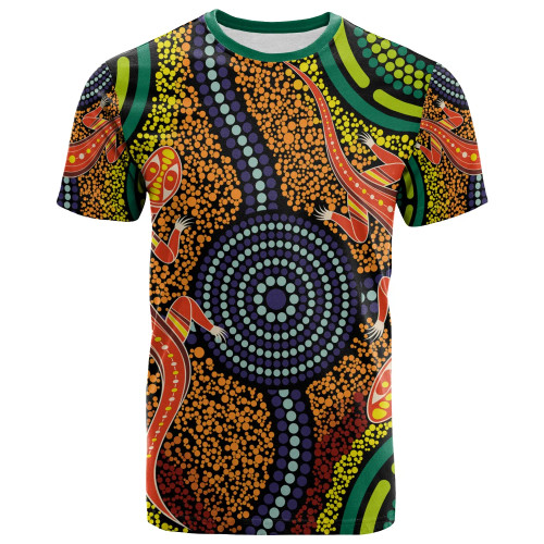 Australia Aboriginal T-Shirt - Aboriginal Two Lizards Dot Painting Circle