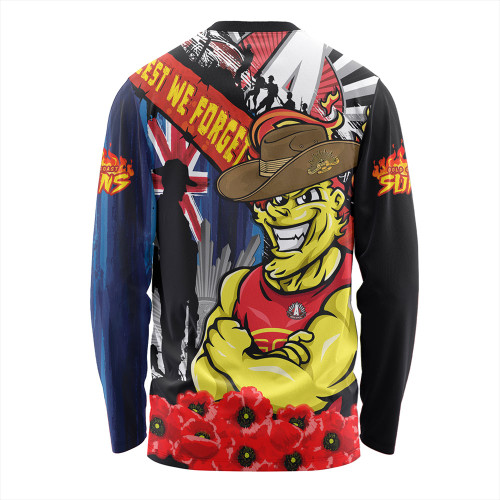 Gold Coast SUNS Long Sleeve T-shirt Anzac Day Honor United In Spirit Gold Coast SUNS Long Sleeve T-shirt Anzac Day Honor United In Spirit