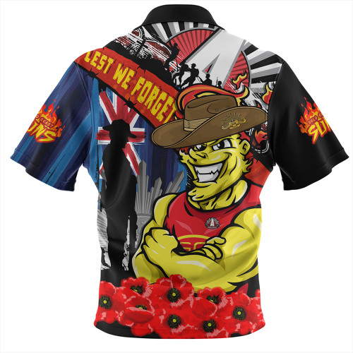 Gold Coast SUNS Zip Polo Shirt Anzac Day Honor United In Spirit Gold Coast SUNS Zip Polo Shirt Anzac Day Honor United In Spirit
