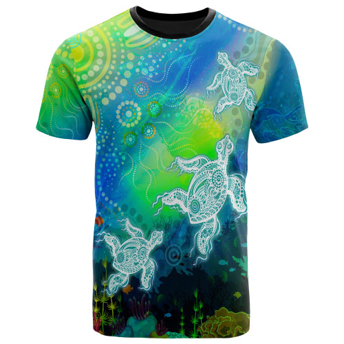 Australia Aboriginal T-Shirt - Indigenous Turtle Ocean Dot Painting Art
