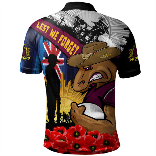 Brisbane Broncos Polo Shirt United In Spirit Anzac Day Tribute Brisbane Broncos Polo Shirt United In Spirit Anzac Day Tribute