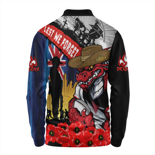 St. George Illawarra Dragons Long Sleeve Polo Shirt United In Spirit Anzac Day Tribute St. George Illawarra Dragons Long Sleeve Polo Shirt United In Spirit Anzac Day Tribute